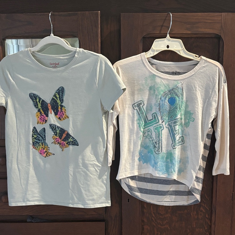 Girls Size 16 Set of Tees with Butterfly and Love Designs